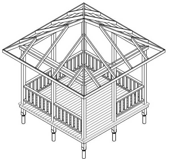Плавно переходимо до конструкції дерев'яного горищного каркаса альтанки, який можна встановлювати і металевий, він служить для установки черепичним даху
