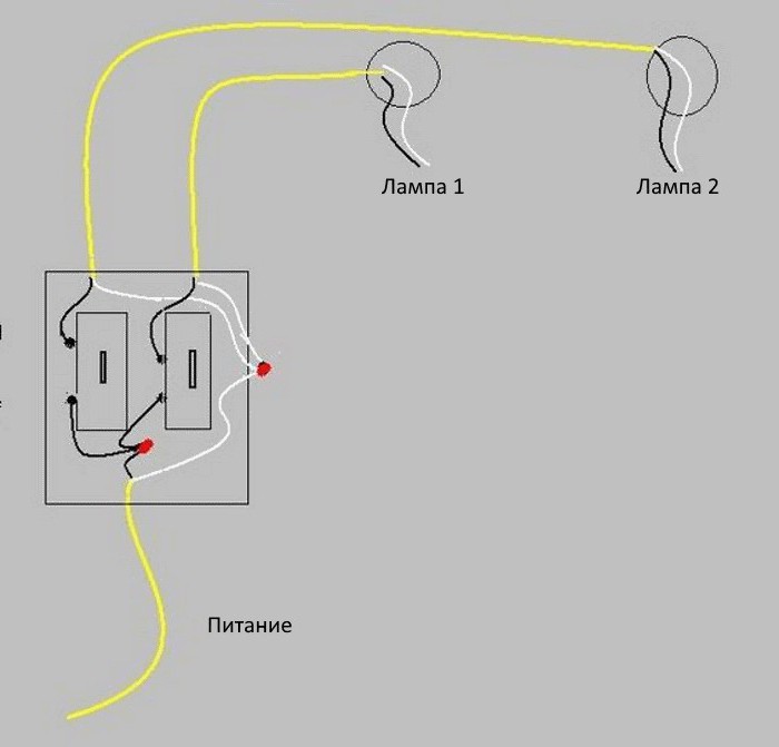 Схеми підключень позначені на його задній стороні (три висновки для Двоклавішний пристрої)